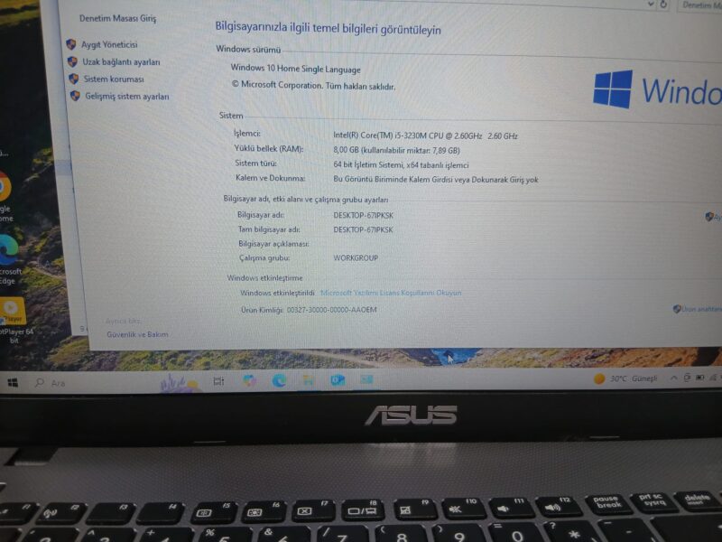 ASUS İ5 3.NESİL 8GB DDR3 RAM BELLEK 240GB SSD NVIDIA GT720M EKRAN KARTLI NOTEBOOK - Görsel 5