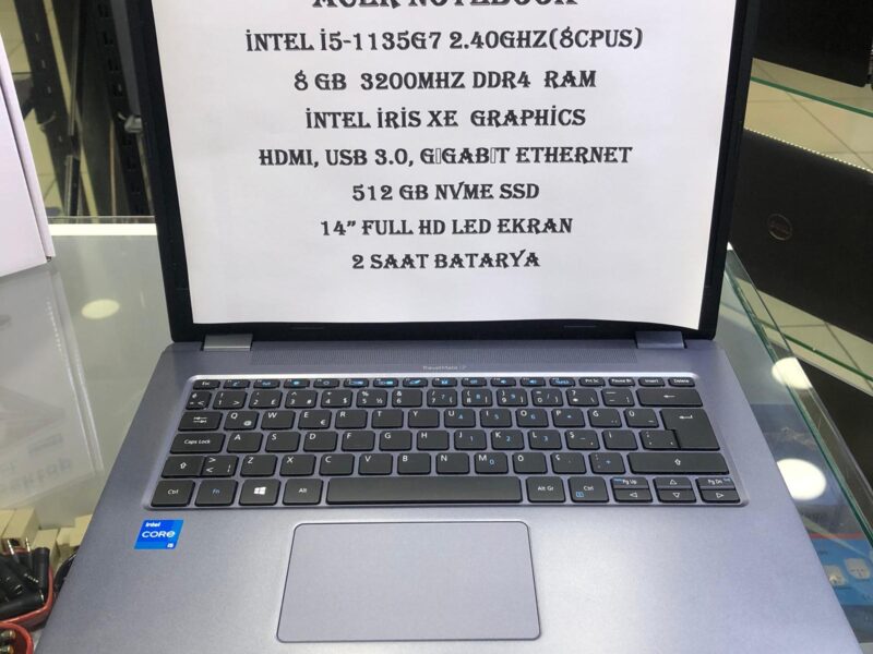 ACER İ5 11.NESİL 8GB DDR4 RAM 512GB NVME SSD İNTEL İRİS XE EKRAN KARTLI NOTEBOOK