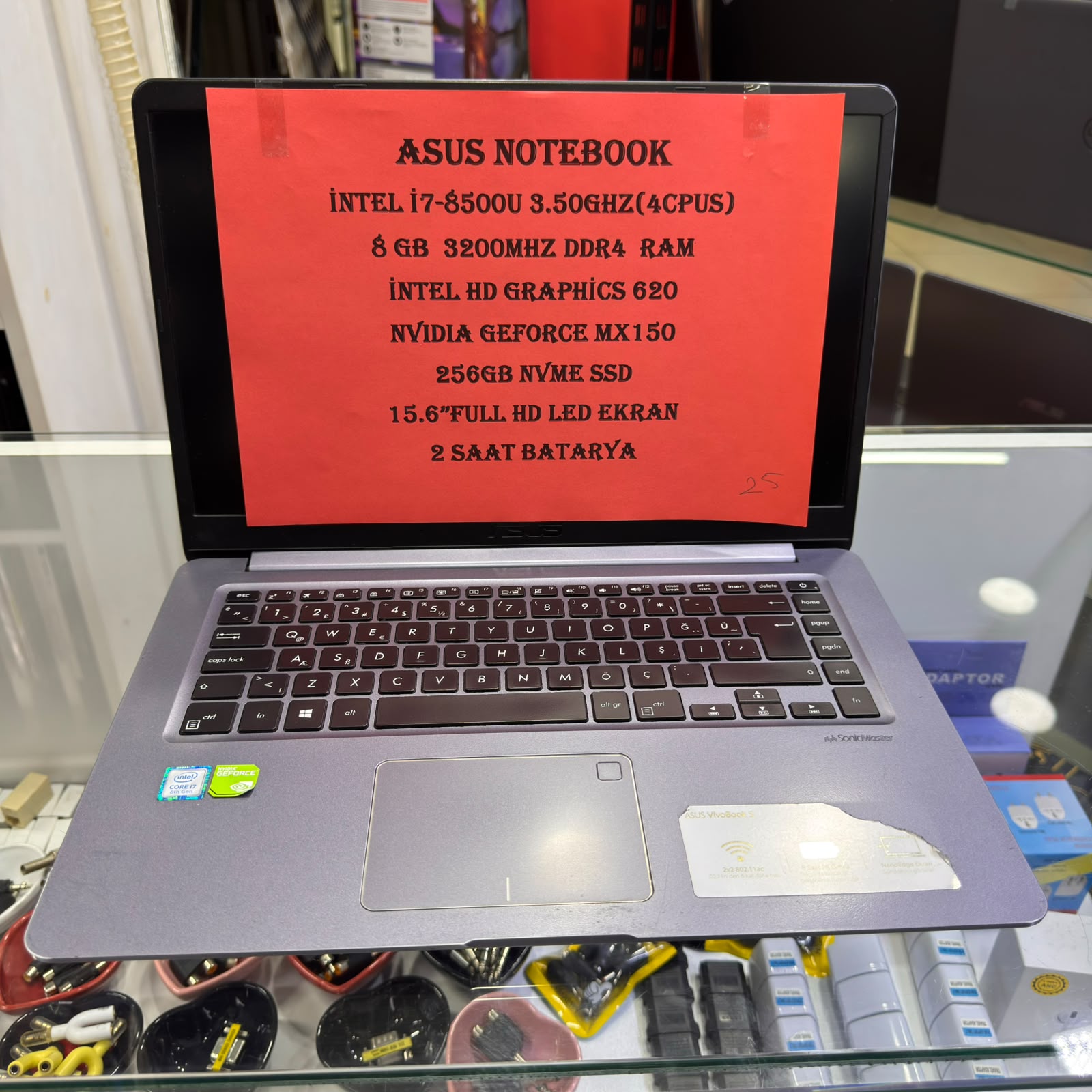 25- ASUS İNTEL İ5 8.NESİL 8GB DDR4 RAM 256GB NVME SSD NVIDIA X150 EKRAN KARTLI NOTEBOOK
